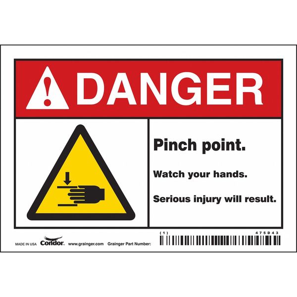 Safety Sign, 3 1/2 in Height, 5 in Width, Vinyl, Horizontal Rectangle, English, 475D43