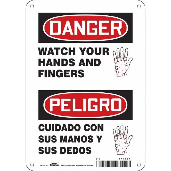 Safety Sign, 10 in Height, 7 in Width, Aluminum, Horizontal Rectangle, English, Spanish, 475D54