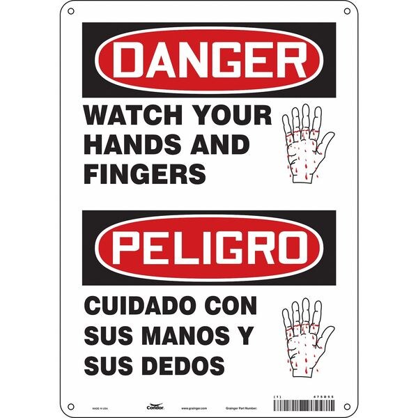 Safety Sign, 14 in Height, 10 in Width, Aluminum, Vertical Rectangle, English, Spanish, 475D55