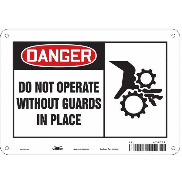 Safety Sign, 7 in Height, 10 in Width, Aluminum, Vertical Rectangle, English, 475F75