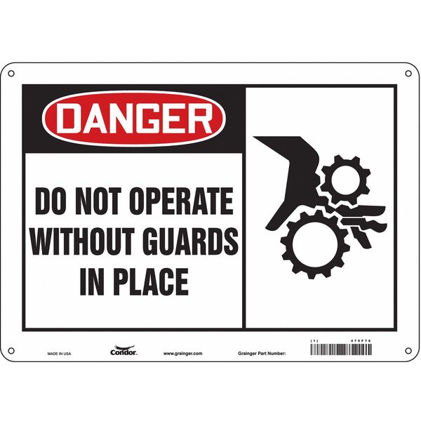 Safety Sign, 10 in Height, 14 in Width, Aluminum, Horizontal Rectangle, English, 475F76