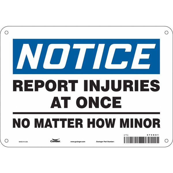 Safety Sign, 7 in Height, 10 in Width, Aluminum, Vertical Rectangle, English, 475G81