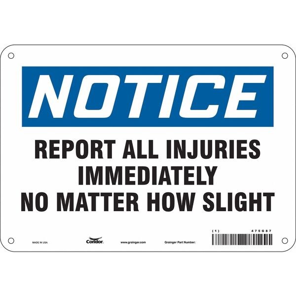 Safety Sign, 7 in Height, 10 in Width, Aluminum, Vertical Rectangle, English, 475G87