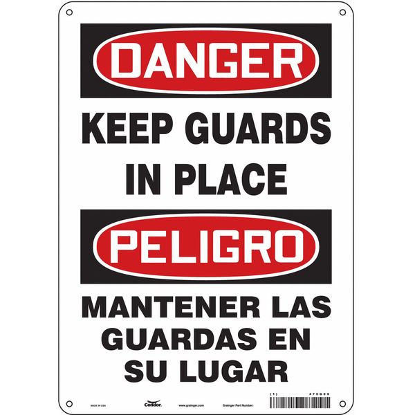 Safety Sign, 14 in Height, 10 in Width, Aluminum, Vertical Rectangle, English, Spanish, 475G09