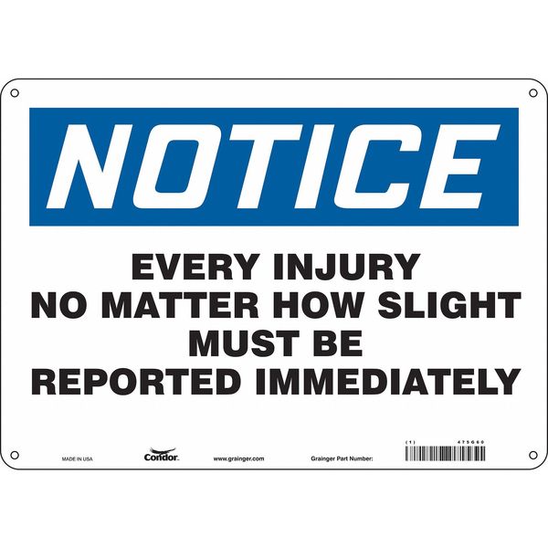 Safety Sign, 10 in Height, 14 in Width, Aluminum, Horizontal Rectangle, English, 475G60