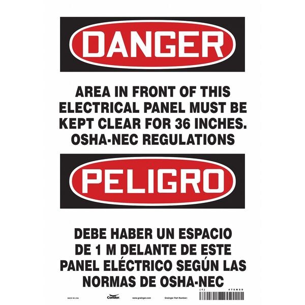 Safety Sign, 14 in Height, 10 in Width, Aluminum, Vertical Rectangle, English, Spanish, 475N59
