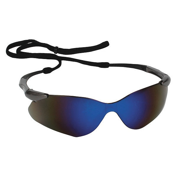 Safety Glasses, Wraparound Blue Mirror Polycarbonate Lens, Scratch-Resistant