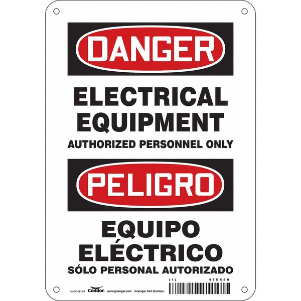 Safety Sign, 10 in Height, 7 in Width, Aluminum, Horizontal Rectangle, English, Spanish, 475R50