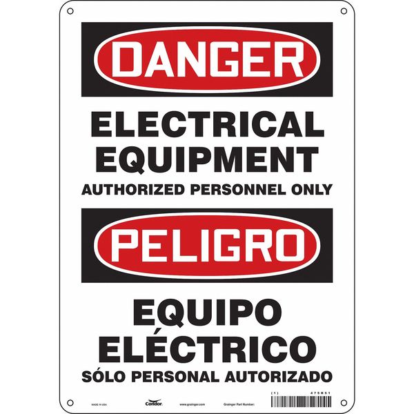 Safety Sign, 14 in Height, 10 in Width, Aluminum, Vertical Rectangle, English, Spanish, 475R51