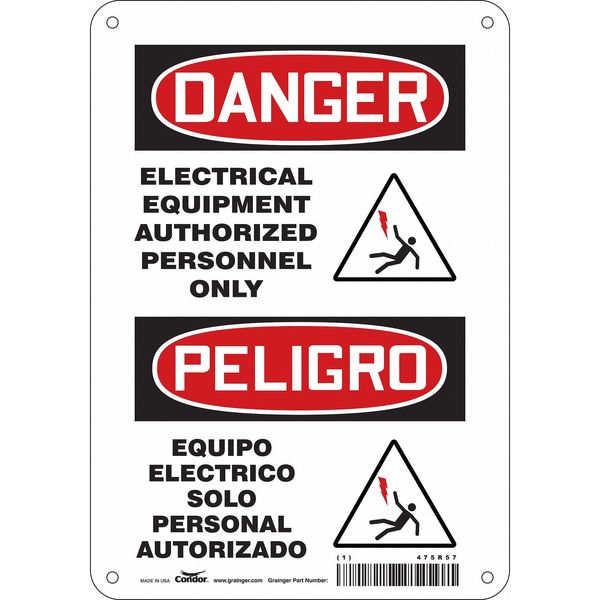 Safety Sign, 10 in Height, 7 in Width, Aluminum, Horizontal Rectangle, English, Spanish, 475R57
