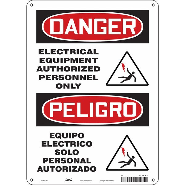 Safety Sign, 14 in Height, 10 in Width, Aluminum, Vertical Rectangle, English, Spanish, 475R58