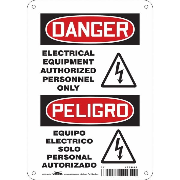 Safety Sign, 10 in Height, 7 in Width, Aluminum, Horizontal Rectangle, English, Spanish
