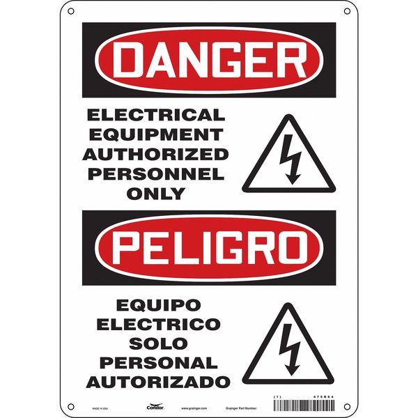 Safety Sign, 14 in Height, 10 in Width, Aluminum, Vertical Rectangle, English, Spanish, 475R64