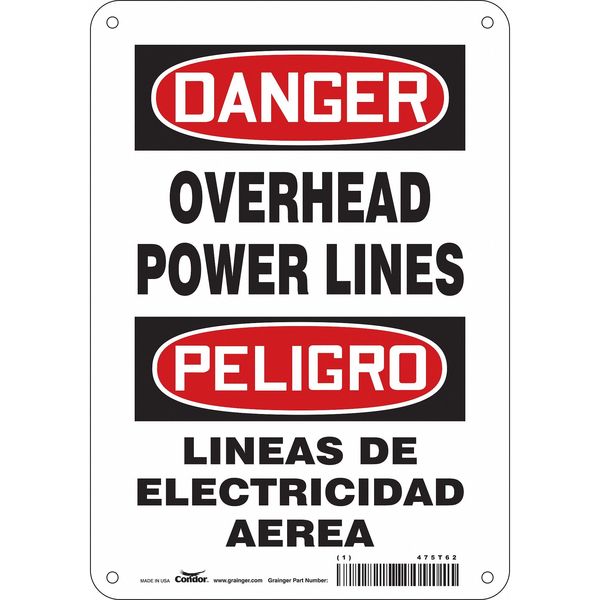 Safety Sign, 10 in Height, 7 in Width, Aluminum, Horizontal Rectangle, English, Spanish, 475T62