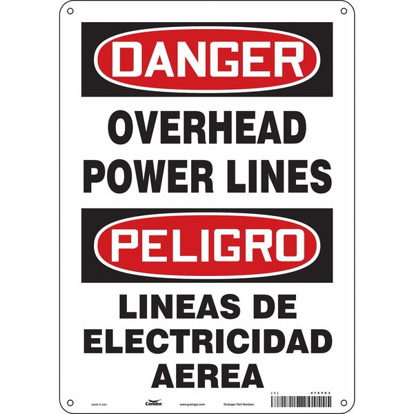 Safety Sign, 14 in Height, 10 in Width, Aluminum, Vertical Rectangle, English, Spanish, 475T63