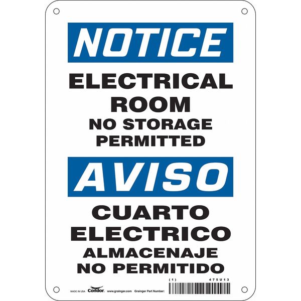 Safety Sign, 10 in Height, 7 in Width, Aluminum, Horizontal Rectangle, English, Spanish, 475U13