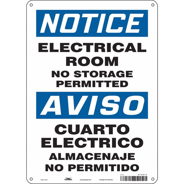 Safety Sign, 14 in Height, 10 in Width, Aluminum, Vertical Rectangle, English, Spanish, 475U14