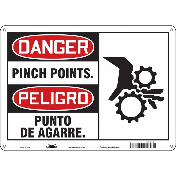 Safety Sign, 10 in Height, 14 in Width, Aluminum, Horizontal Rectangle, English, Spanish, 475C95