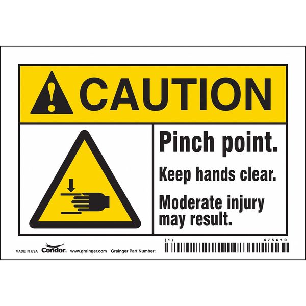 Safety Sign, 3 1/2 in Height, 5 in Width, Vinyl, Horizontal Rectangle, English, 475C10