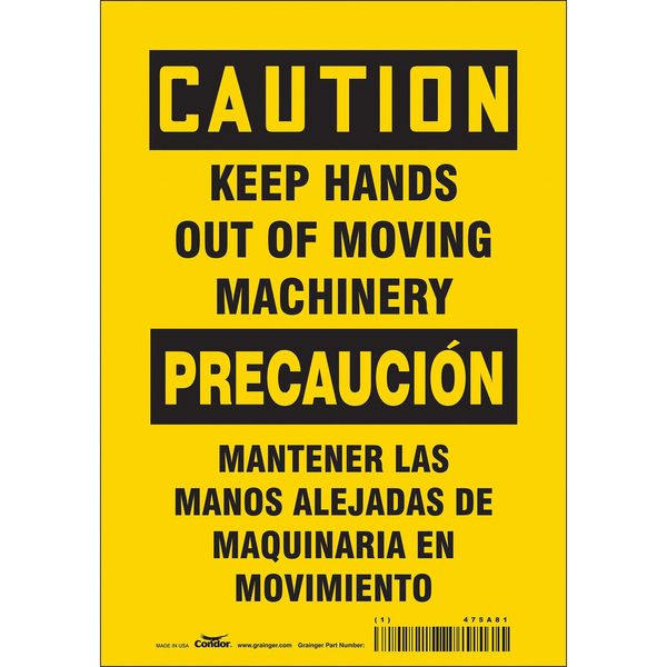 Safety Sign, 10 in Height, 7 in Width, Vinyl, Horizontal Rectangle, English, Spanish, 475A81