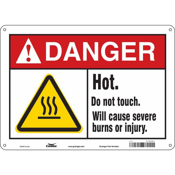 Danger Sign, 10 in H, 14 in W, Aluminum, Horizontal Rectangle, English, 475A01