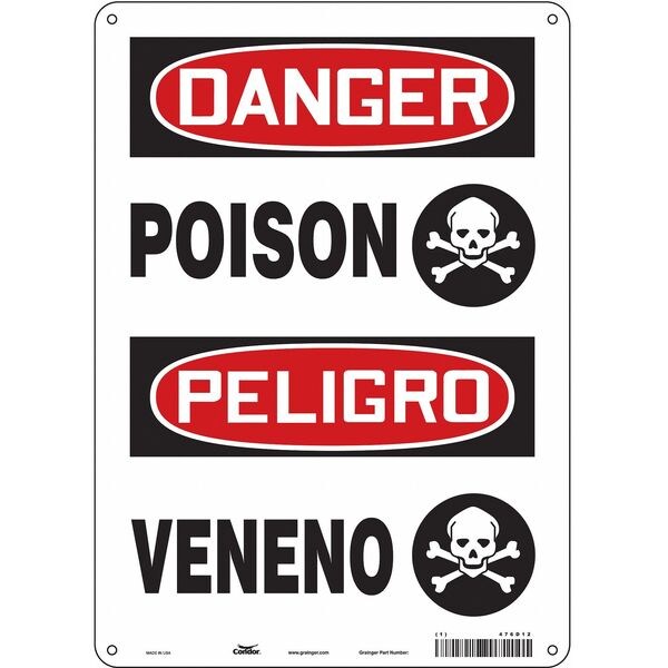 Safety Sign, 14 in Height, 10 in Width, Aluminum, Vertical Rectangle, English, Spanish, 476D12