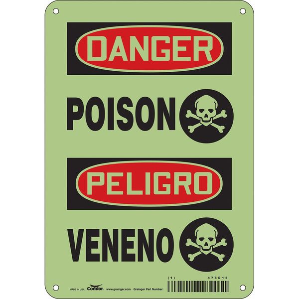 Safety Sign, 10 in H, 7 in W, Polyethylene, Horizontal Rectangle, English, Spanish, 476D15