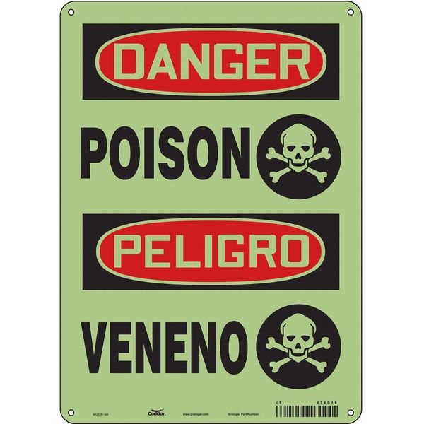 Safety Sign, 14 in Height, 10 in Width, Polyethylene, Vertical Rectangle, English, Spanish, 476D16