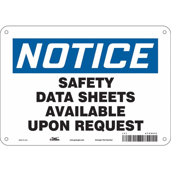 Safety Sign, 7 in Height, 10 in Width, Aluminum, Vertical Rectangle, English, 476H05