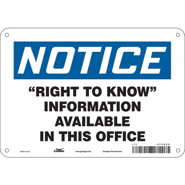 Safety Sign, 7 in Height, 10 in Width, Aluminum, Vertical Rectangle, English, 476H36