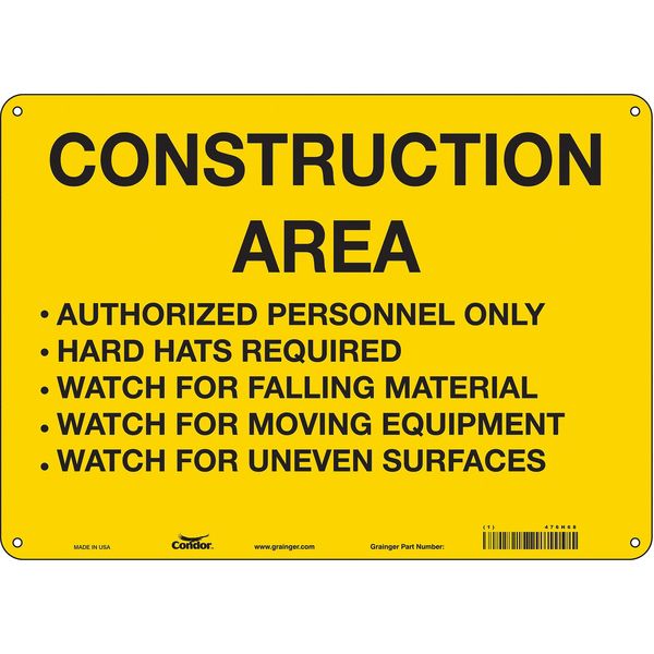 Safety Sign, 10 in Height, 14 in Width, Aluminum, Horizontal Rectangle, English, 476H68