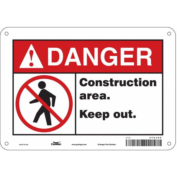 Safety Sign, 7 in Height, 10 in Width, Aluminum, Vertical Rectangle, English, 476J80