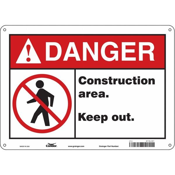 Safety Sign, 10 in Height, 14 in Width, Aluminum, Horizontal Rectangle, English, 476J81