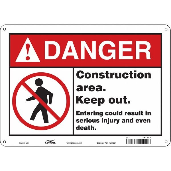 Safety Sign, 10 in Height, 14 in Width, Aluminum, Horizontal Rectangle, English, 476J87