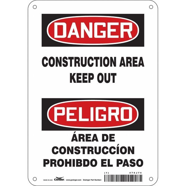 Safety Sign, 10 in Height, 7 in Width, Aluminum, Horizontal Rectangle, English, Spanish, 476J74