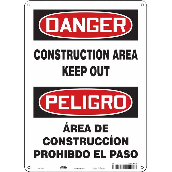 Safety Sign, 14 in Height, 10 in Width, Aluminum, Vertical Rectangle, English, Spanish, 476J75
