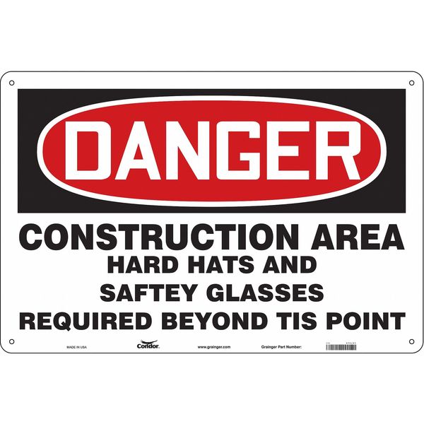 Safety Sign, 24 in H, 36 in W, Aluminum, Horizontal Rectangle, English, 476J51