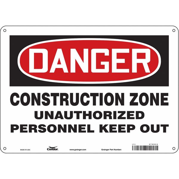 Safety Sign, 10 in Height, 14 in Width, Aluminum, Horizontal Rectangle, English, 476K24