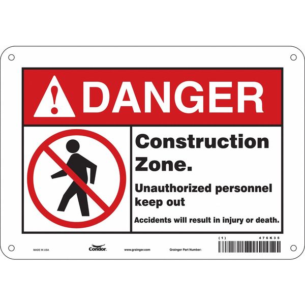 Safety Sign, 7 in Height, 10 in Width, Aluminum, Vertical Rectangle, English, 476K35