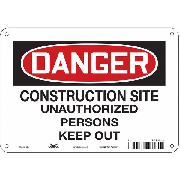 Safety Sign, 7 in Height, 10 in Width, Aluminum, Vertical Rectangle, English, 476K42