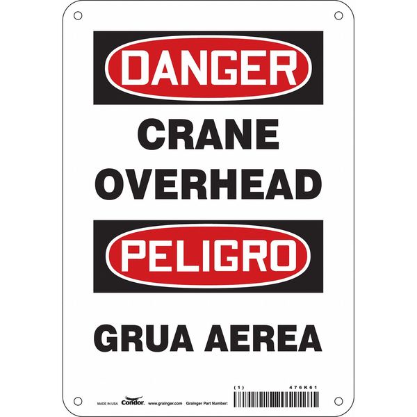 Safety Sign, 10 in Height, 7 in Width, Aluminum, Horizontal Rectangle, English, Spanish, 476K61