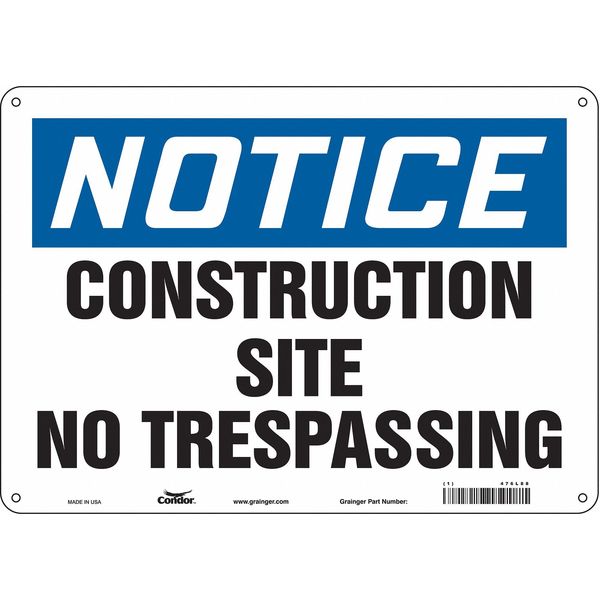 Safety Sign, 10 in Height, 14 in Width, Aluminum, Horizontal Rectangle, English, 476L88