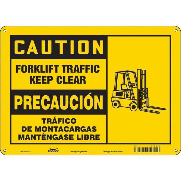 Safety Sign, 10 in H, 14 in W, Aluminum, Horizontal Rectangle, English, Spanish, 476N68