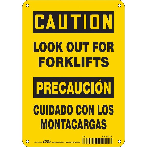 Safety Sign, 10 in Height, 7 in Width, Aluminum, Horizontal Rectangle, English, Spanish, 476P16