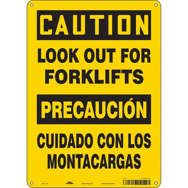 Safety Sign, 14 in Height, 10 in Width, Aluminum, Vertical Rectangle, English, Spanish, 476P17