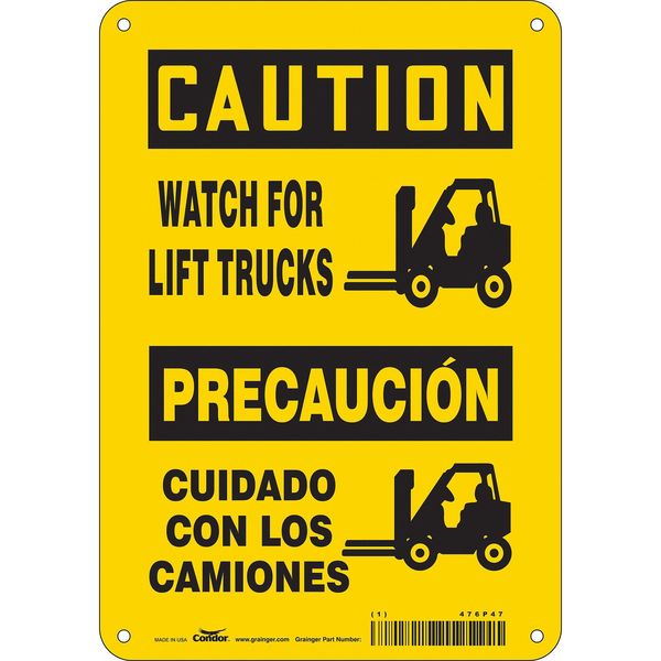 Safety Sign, 10 in Height, 7 in Width, Aluminum, Horizontal Rectangle, English, Spanish, 476P47