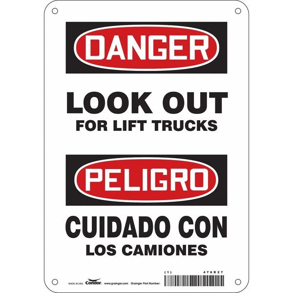 Safety Sign, 10 in Height, 7 in Width, Aluminum, Horizontal Rectangle, English, Spanish, 476R27