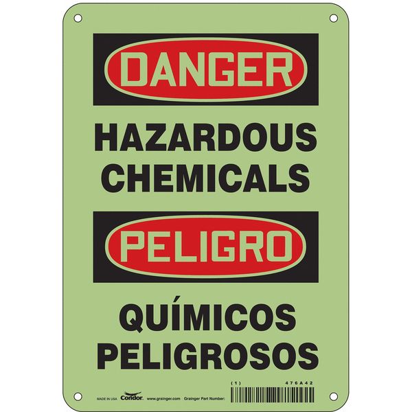 Safety Sign, 10 in H, 7 in W, Polyethylene, Horizontal Rectangle, English, Spanish, 476A42