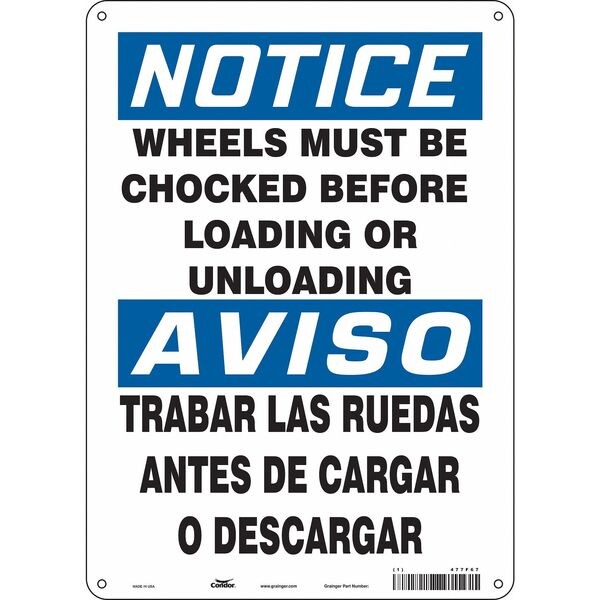 Safety Sign, 14 in Height, 10 in Width, Aluminum, Vertical Rectangle, English, Spanish, 477F67
