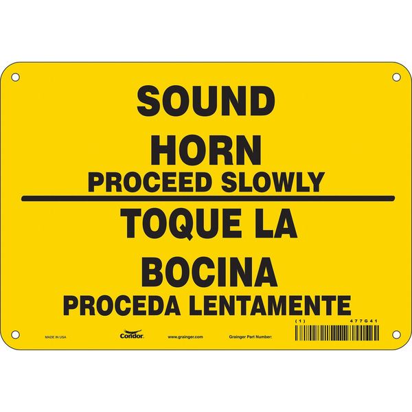 Safety Sign, 7 in H, 10 in W, Aluminum, Vertical Rectangle, English, Spanish, 477G41